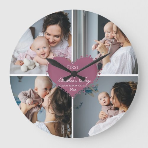 Cute First Mothers Day Gift  Photo Collage Large Clock