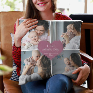 Cute First Mother's Day Gift   Photo Collage Throw Pillow