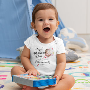 Cute First Mothers Day Heart Photo Baby Bodysuit