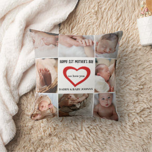 Cute First Mother's Day Mommy   Photo Collage Throw Pillow