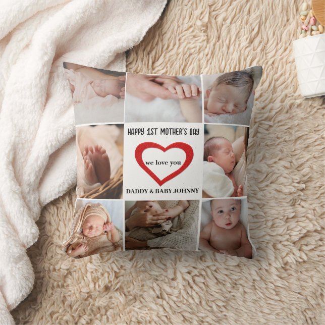 Cute First Mother's Day Mommy | Photo Collage Throw Pillow (Blanket)