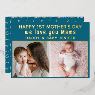 Cute First Mother's Day Mommy  Photo  Foil Holiday Card
