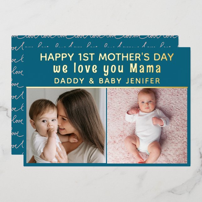 Cute First Mother's Day Mommy| Photo  Foil Holiday Card (Front/Back)
