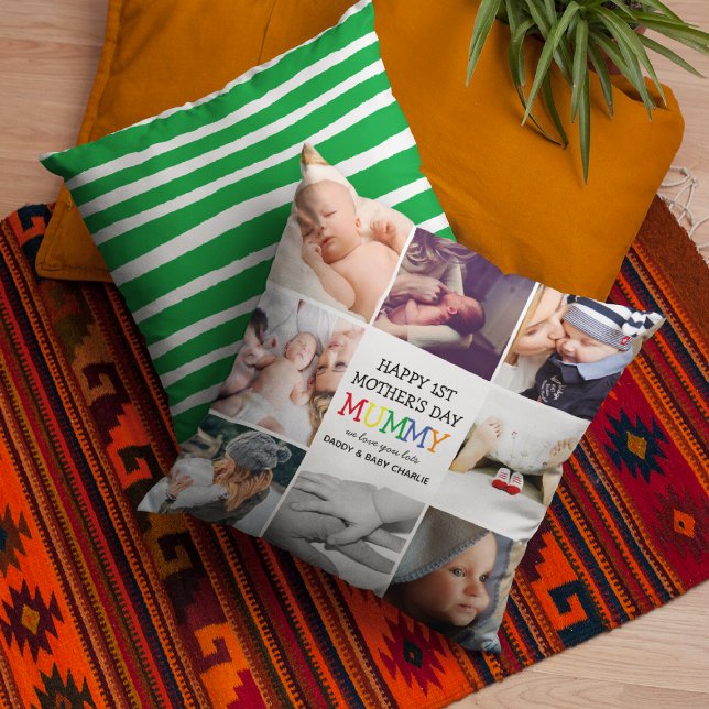 Cute First Mother's Day Mummy | Photo Collage  Throw Pillow (Creator Uploaded)