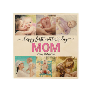 Cute First Mother's Day Photo Collage Keepsake Wood Wall Art