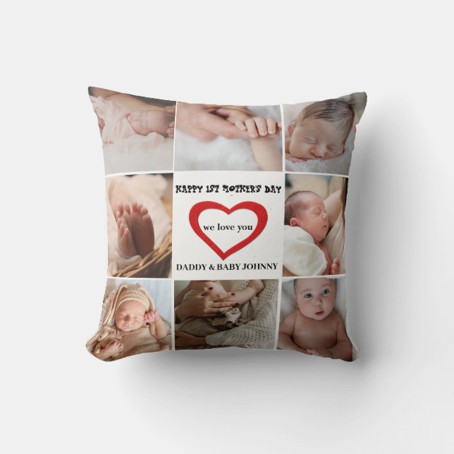 Cute First Mother's Day We love you| Photo Collage Throw Pillow (Front)