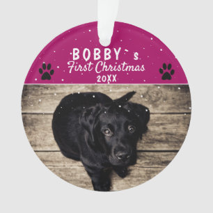Cute First Puppy Christmas Paw Purple Dog Photo Ornament