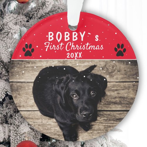 Cute First Puppy Christmas Paw Red Dog Photo Ornament