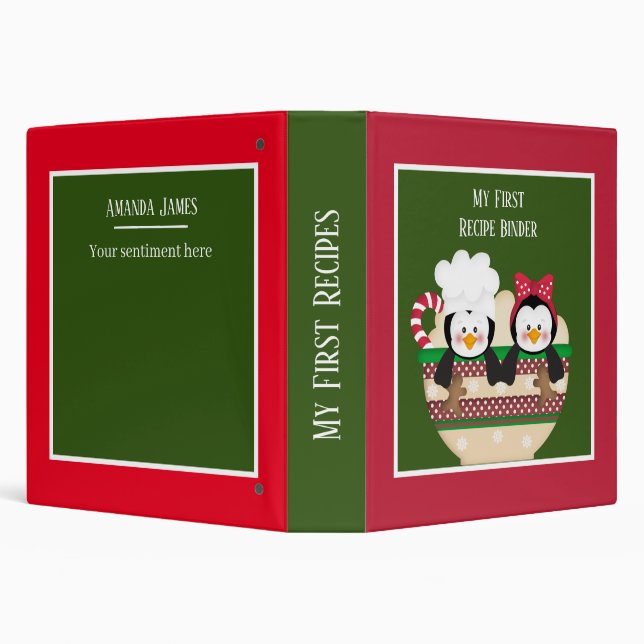 cute first recipe kids Holiday Christmas 3 Ring Binder (Background)