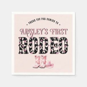 Cute First Rodeo Pink Personalized 1st Birthday Napkins