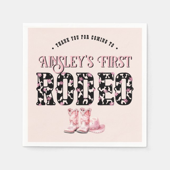 Cute First Rodeo Pink Personalized 1st Birthday Napkins (Front)