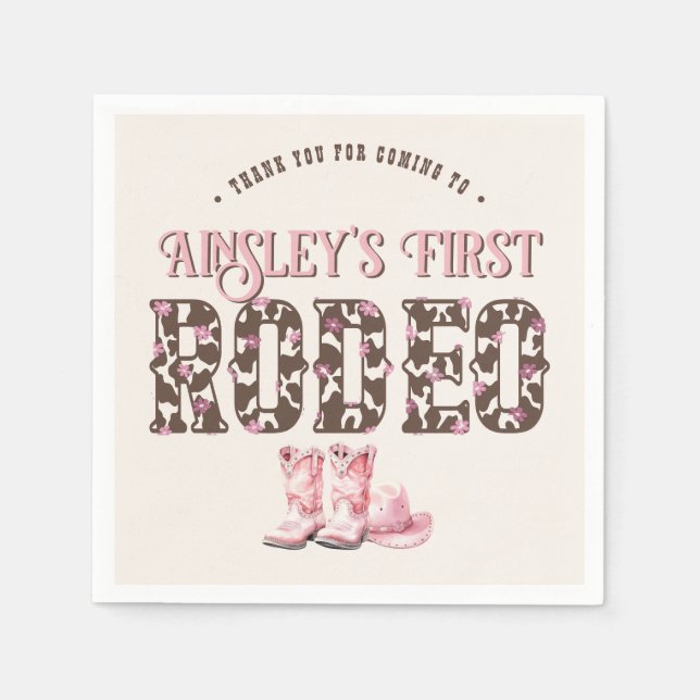 Cute First Rodeo Pink Personalized 1st Birthday Napkins (Front)