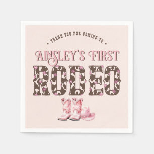 Cute First Rodeo Pink Personalized 1st Birthday Napkins