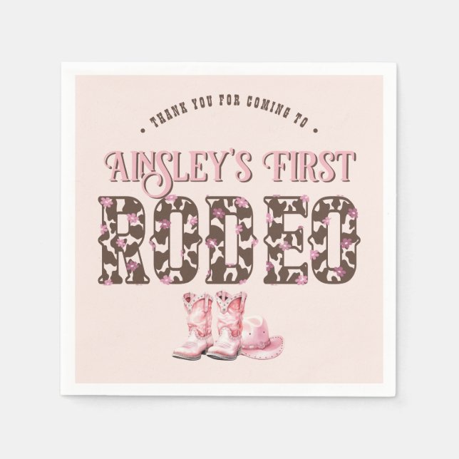 Cute First Rodeo Pink Personalized 1st Birthday Napkins (Front)