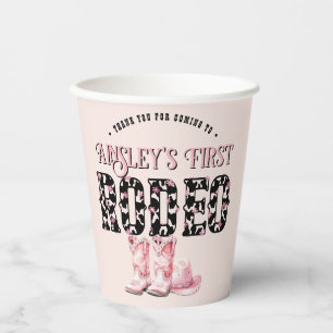 Cute First Rodeo Pink Personalized 1st Birthday Paper Cups