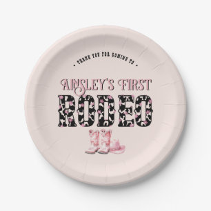 Cute First Rodeo Pink Personalized 1st Birthday Paper Plates