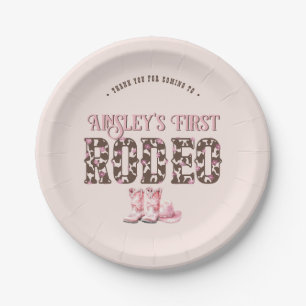 Cute First Rodeo Pink Personalized 1st Birthday Paper Plates