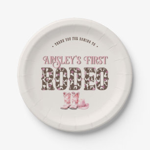 Cute First Rodeo Pink Personalized 1st Birthday Paper Plates
