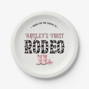 Cute First Rodeo Pink Personalized 1st Birthday Paper Plates