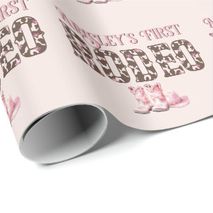 Cute First Rodeo Pink Personalized 1st Birthday Wrapping Paper