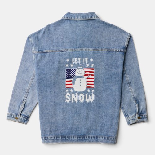 Cute First Snow Snowman US Flag Xmas USA American  Denim Jacket