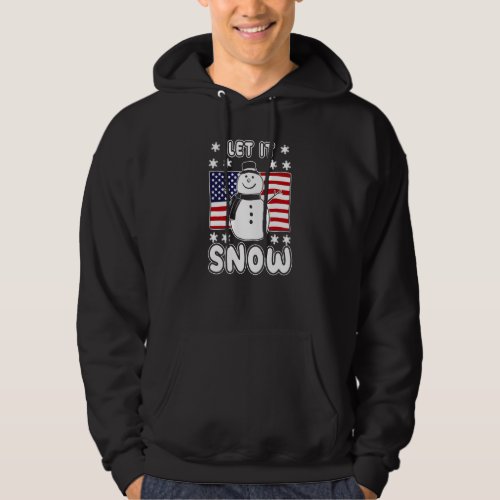 Cute First Snow Snowman US Flag Xmas USA American  Hoodie