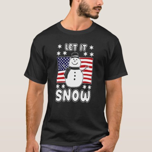 Cute First Snow Snowman US Flag Xmas USA American  T_Shirt