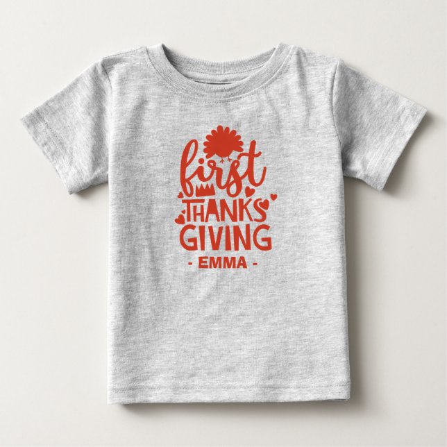 Cute First Thanks Giving Personalized Baby's Name Baby T-Shirt (Front)