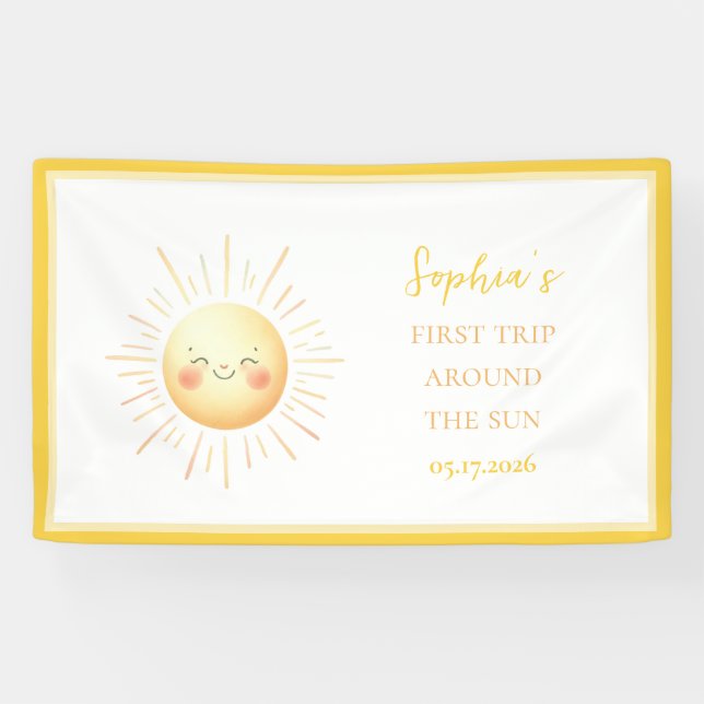 Cute First Trip Around the Sun Birthday Welcome Banner (Horizontal)