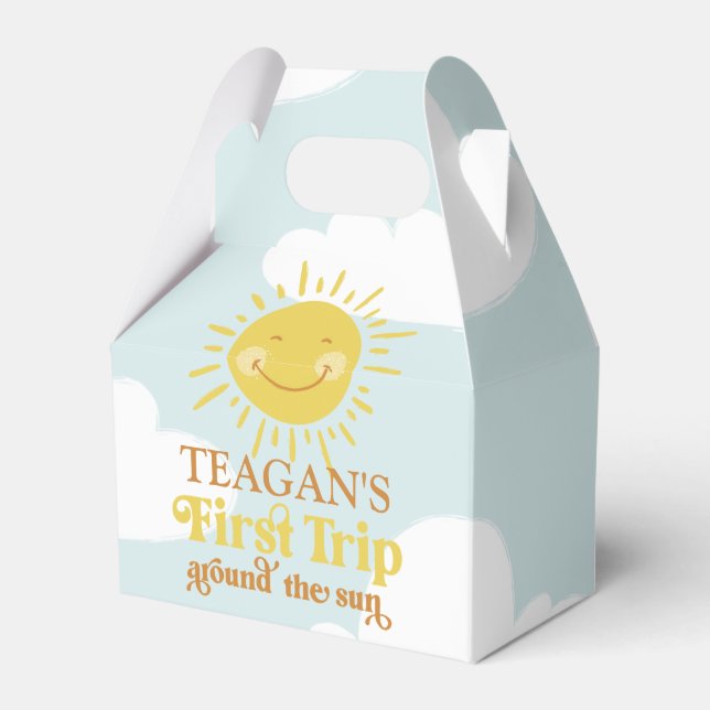 Cute First Trip Around The Sun First Birthday Favor Boxes (Front Side)