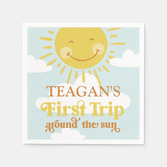 Cute First Trip Around The Sun First Birthday Napkins (Front)