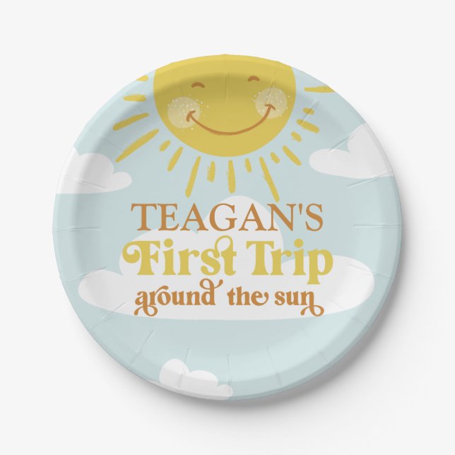 Cute First Trip Around The Sun First Birthday Paper Plates (Front)