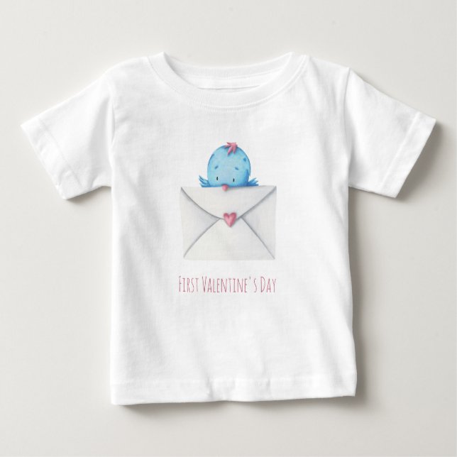 Cute First Valentine's Day Bird Baby T-Shirt (Front)