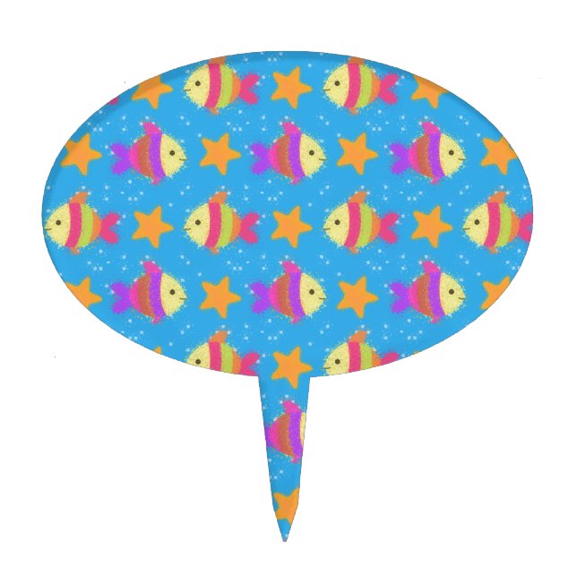 Cute Fish And Starfish Pattern Cake Topper (Front)