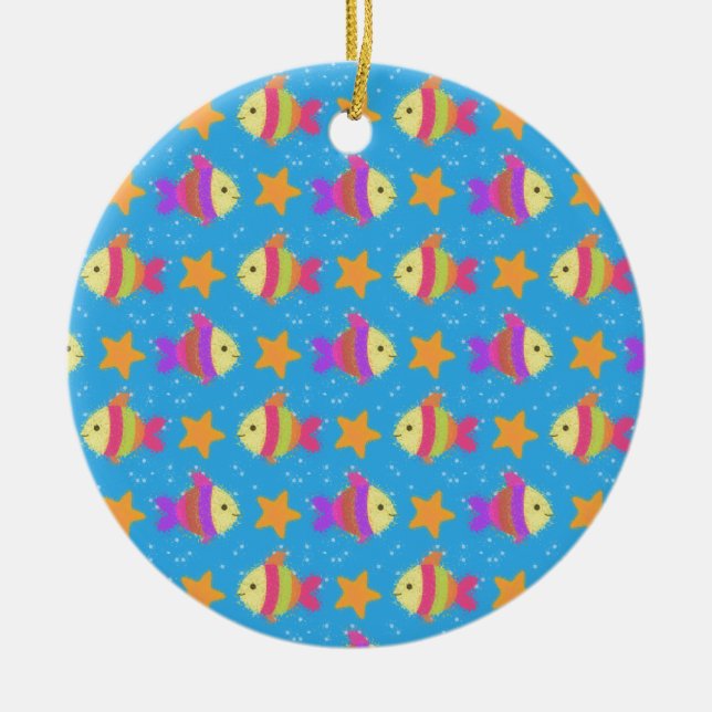 Cute Fish And Starfish Pattern Ceramic Ornament (Front)