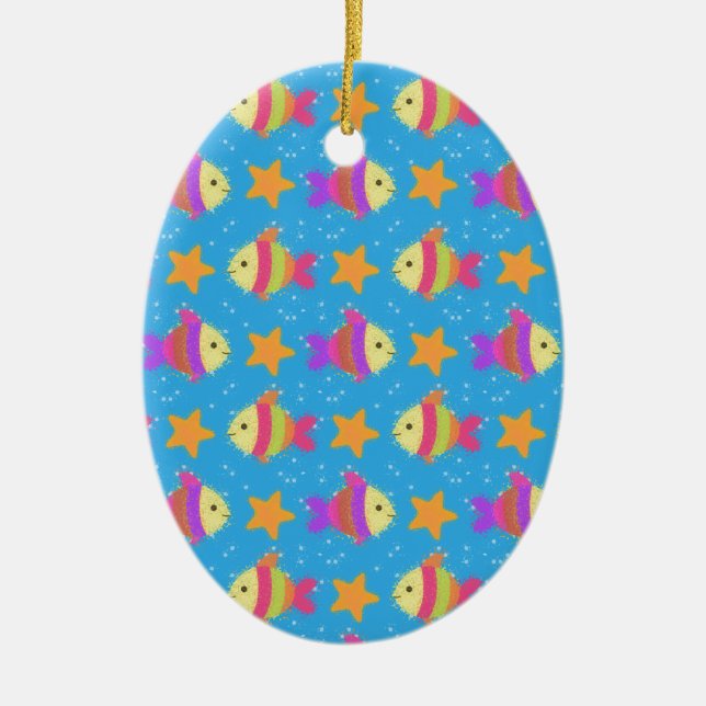 Cute Fish And Starfish Pattern Ceramic Ornament (Front)