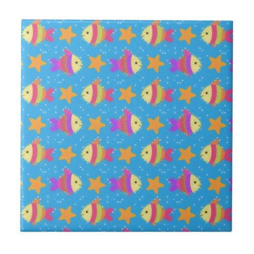 Cute Fish And Starfish Pattern Ceramic Tile