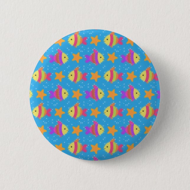 Cute Fish And Starfish Pattern Pinback Button (Front)
