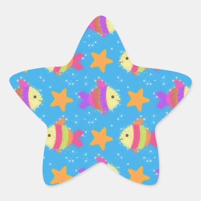 Cute Fish And Starfish Pattern Star Sticker (Front)