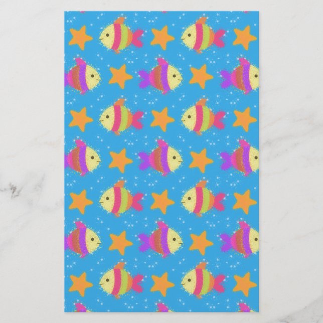 Cute Fish And Starfish Pattern Stationery (Front)