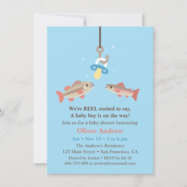 Cute Fish Bait Bass and Trout Fishing Baby Shower Invitation (Front)