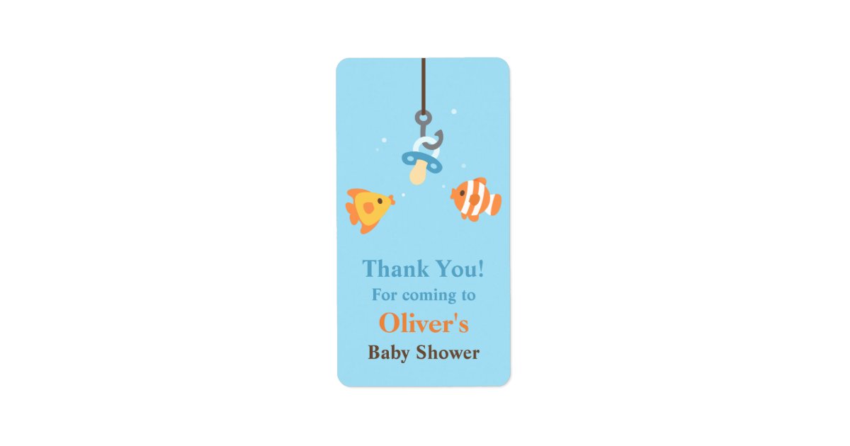 Cute Fish Bait Fishing Baby Shower Decorations Label