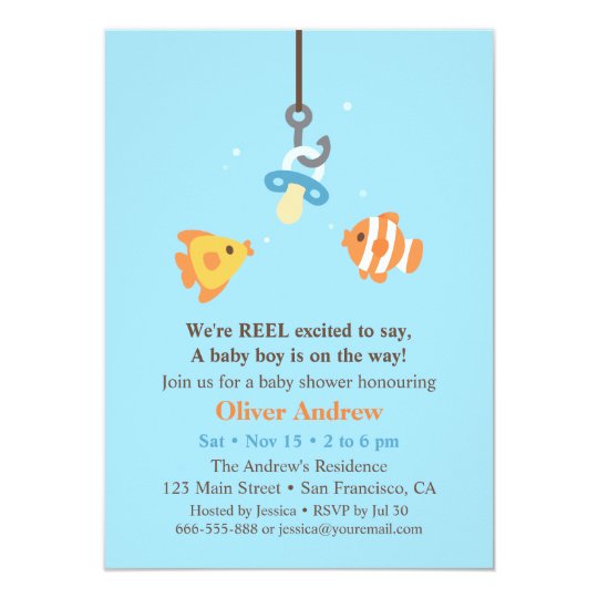 Cute Fish Bait Fishing Baby Shower Invitations Zazzle Com