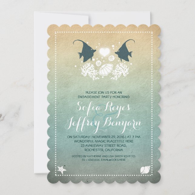 cute fish beach engagement party invitations (Front)