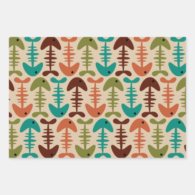 Cute Fish Bone Pattern Wrapping Paper Sheets (Front)