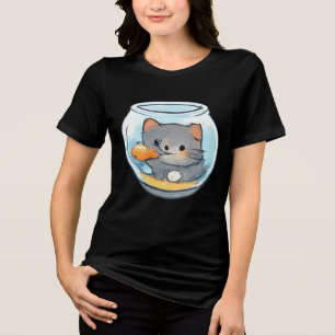Cute Fish Bowl Kitten Tri-Blend Shirt
