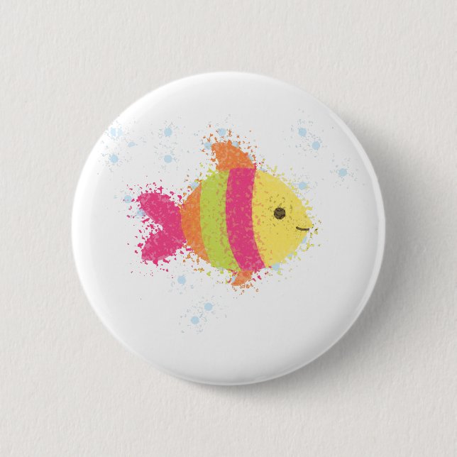 Cute Fish Cartoon Pinback Button (Front)
