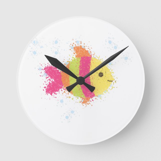Cute Fish Cartoon Round Clock (Front)
