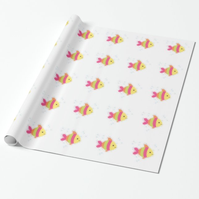 Cute Fish Cartoon Wrapping Paper (Unrolled)