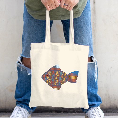 Cute Fish Illustration In Earthy Natural Colors Tote Bag